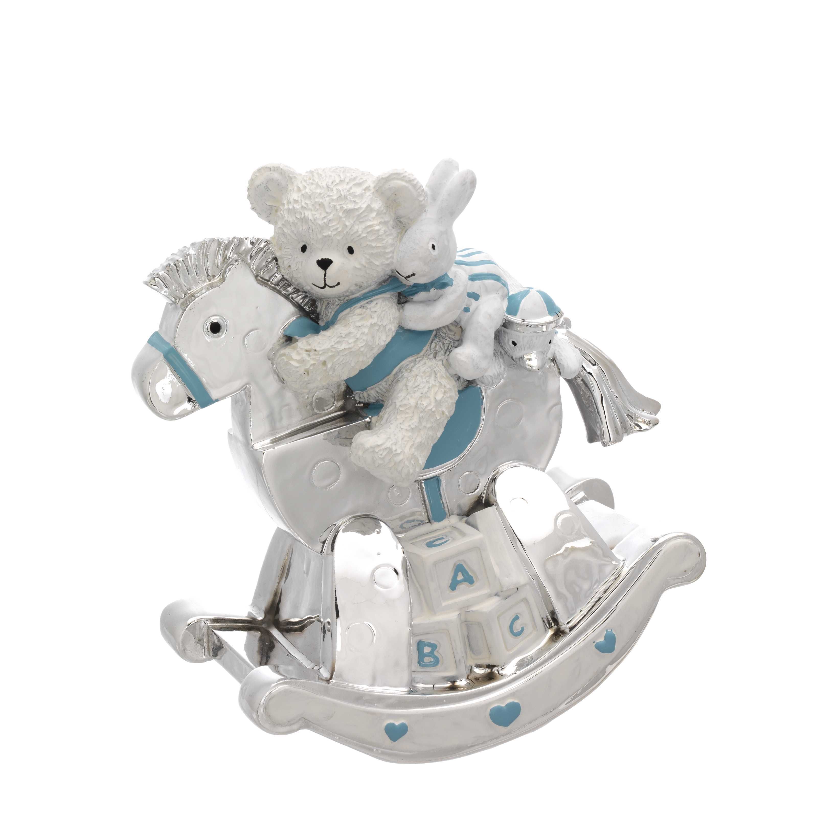 CARILLON CAVALLO DONDOLO CON ORSETTO AZZURRO